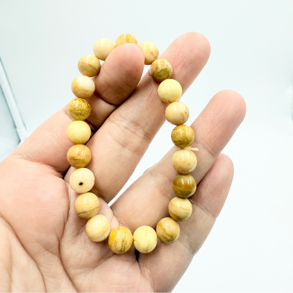 Yellow Serpentine Beaded Bracelet Natural Stone Stretch Bracelet - Picture 3 of 6